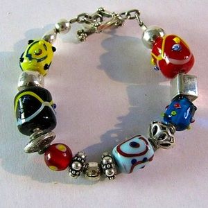 Silpada Sterling Silver Art Glass Beads Bracelet